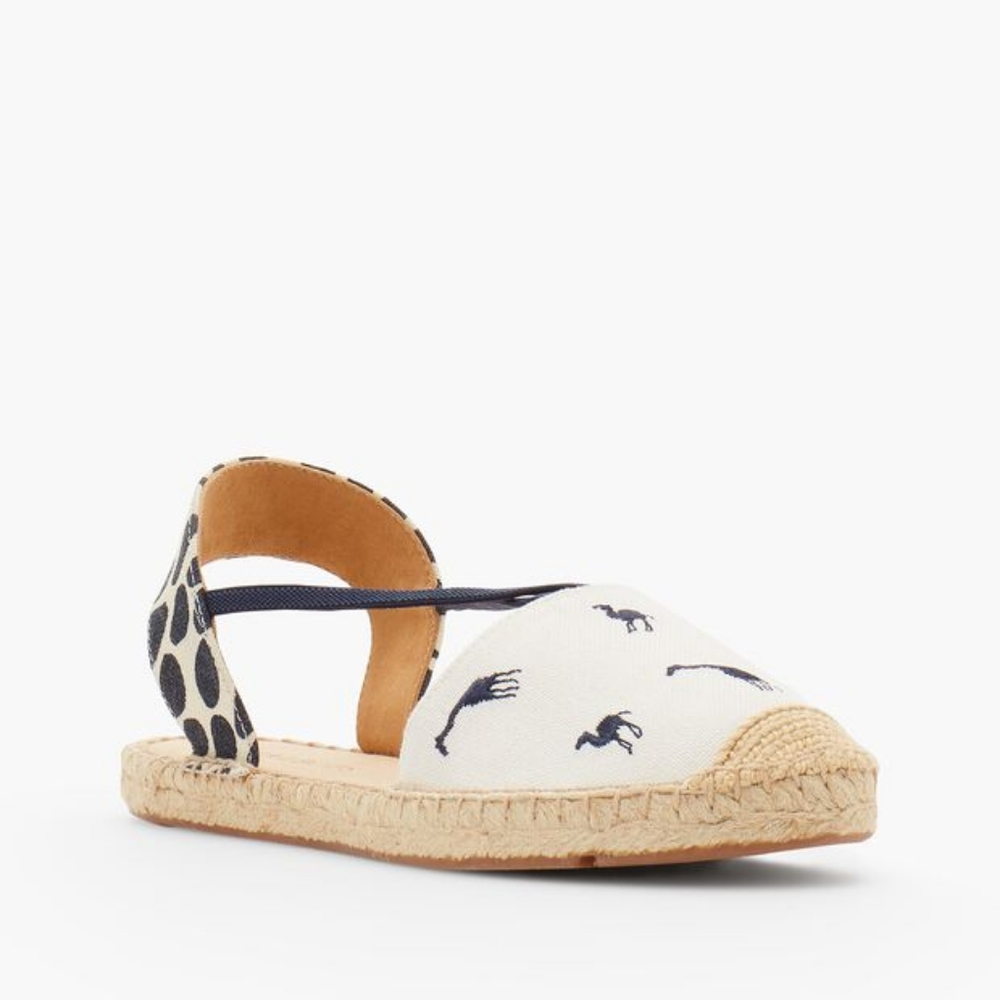 Canvas Espadrille Flat with Navy Horse Print